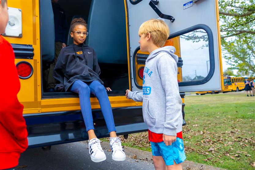 Students practice bus safety